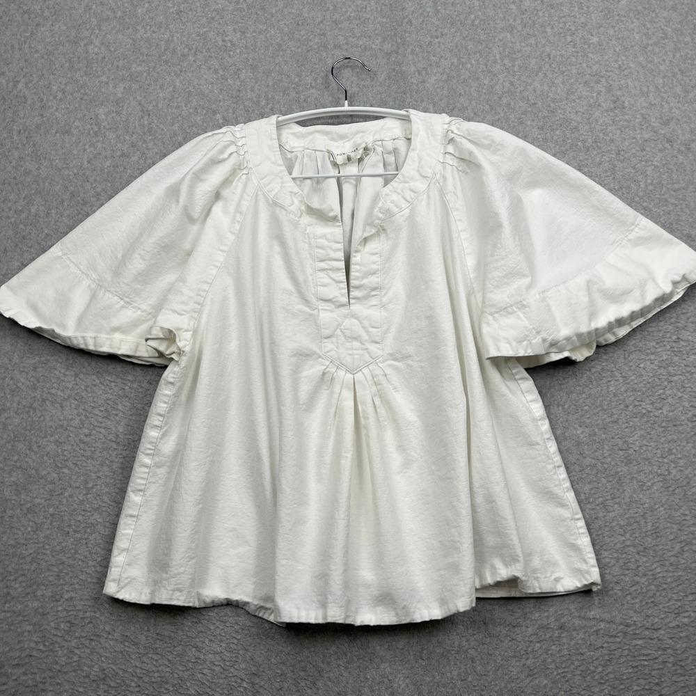 Pomander Place Finley Flutter Sleeve Top Womens 3XL White Split Neck Boho Blouse